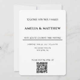 Minimalistisk monogram bröllopsinbjudan med QR-kod Inbjudningar