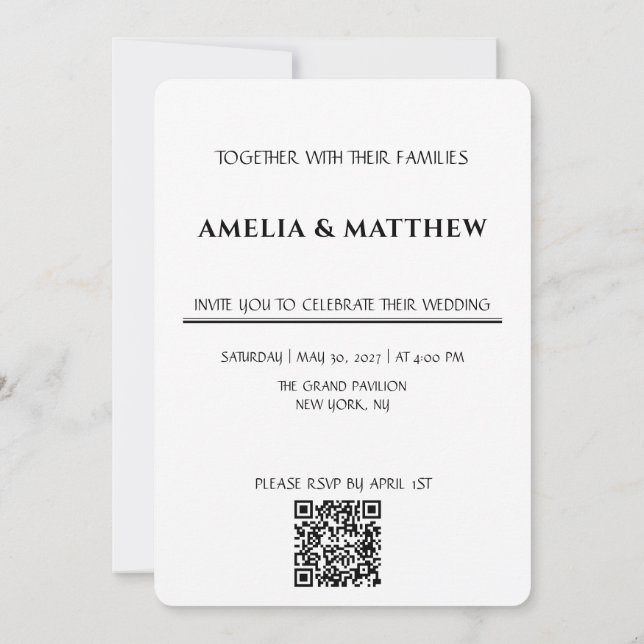 Minimalistisk monogram bröllopsinbjudan med QR-kod Inbjudningar (Baksida)