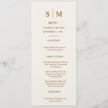 Minimalistisk Monogram Bröllopsmeny Kort