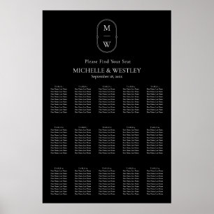 Minimalistisk Monogram Bröllopsplatskortskylt Poster