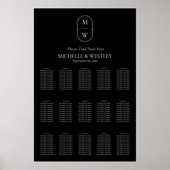 Minimalistisk Monogram Bröllopsplatskortskylt Poster (Framsidan)