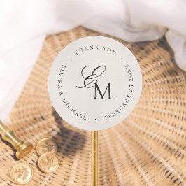 Minimalistisk Monogram Bröllopstackningspresent Runt Klistermärke