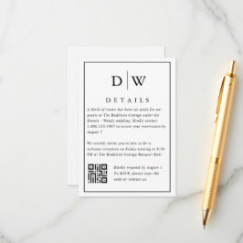 Minimalistisk monogram bröllps QR-kod inklusionsko Tilläggskort