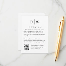Minimalistisk monogram bröllps QR-kod inklusionsko Tilläggskort