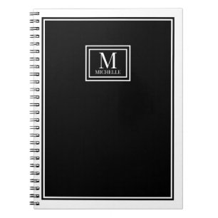 Minimalistisk Monogram Chic Dubbel Ram Svart Anteckningsbok