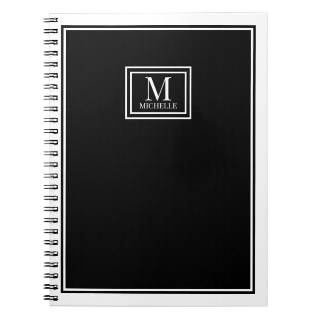 Minimalistisk Monogram Chic Dubbel Ram Svart Anteckningsbok (Framsidan)