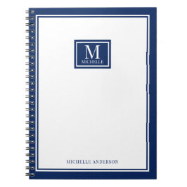 Minimalistisk Monogram Chic Dubbelkant Navyblå Anteckningsbok