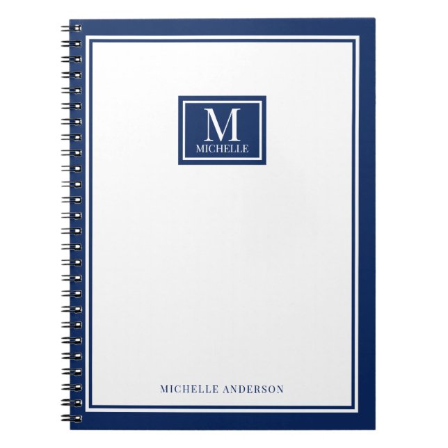 Minimalistisk Monogram Chic Dubbelkant Navyblå Anteckningsbok (Framsidan)