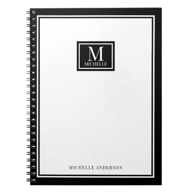 Minimalistisk Monogram Chic Dubbelkant Svart Anteckningsbok (Framsidan)