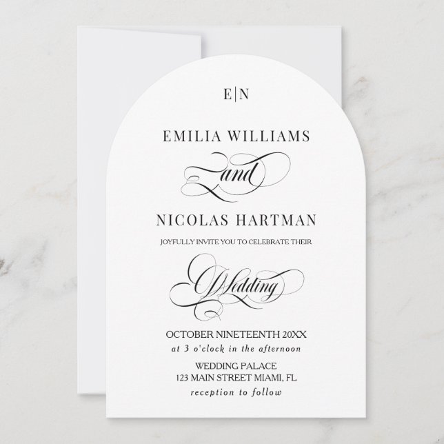 Minimalistisk monogram Classic White Bröllop Inbjudningar (Framsida)
