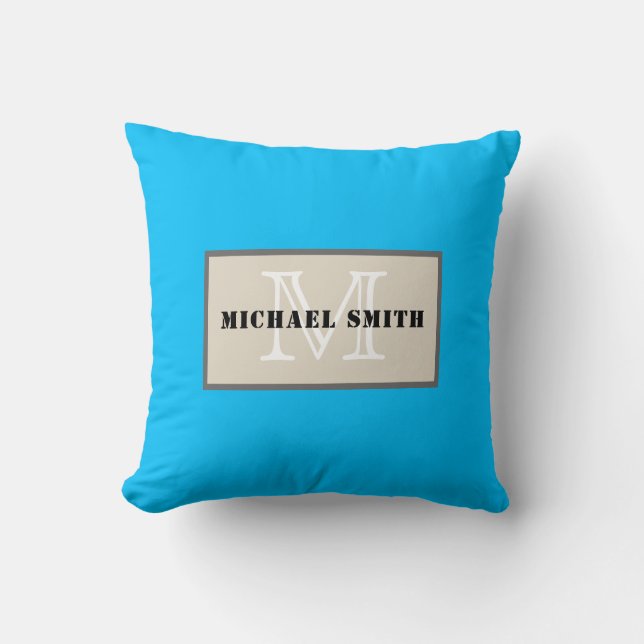 Minimalistisk monogram Deep Himlar Blue-bakgrund Kudde (Framsida)