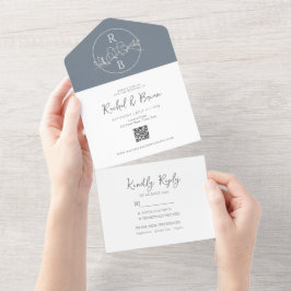 Minimalistisk Monogram Dusty Blue Bröllop