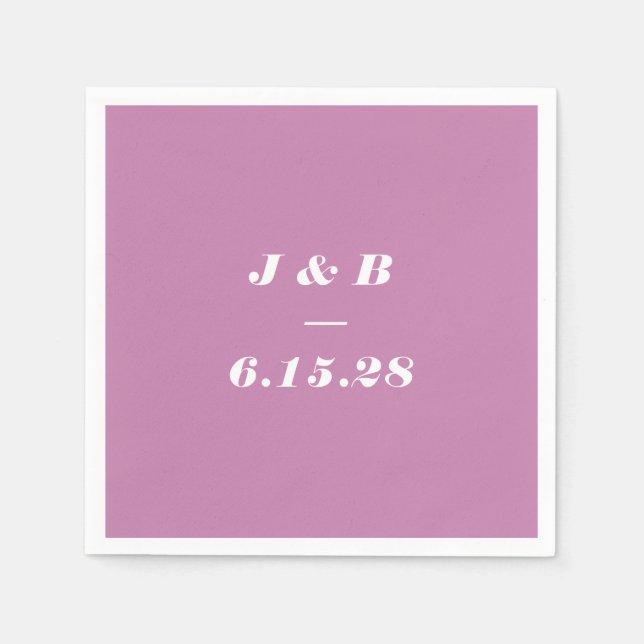 Minimalistisk Monogram Dusty Lila Bröllop Anpassni Pappersservett (Framsidan)
