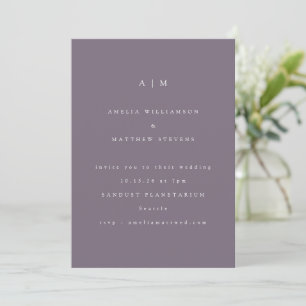 Minimalistisk monogram Dusty Lila Modern Bröllop Inbjudningar