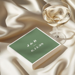 Minimalistisk Monogram Earthy Grönt Bröllop Anpass Pappersservett