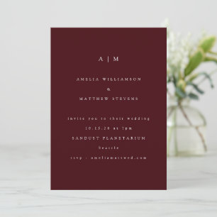 Minimalistisk Monogram Elegant Burgunder Bröllop Inbjudningar