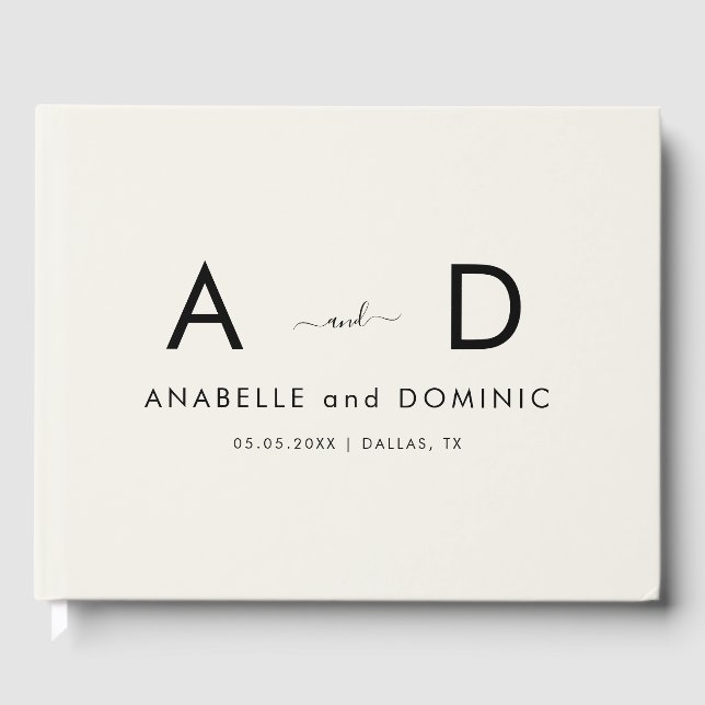 Minimalistisk Monogram-Elegant Elfenbenskusten och Gästböcker (Framsida)