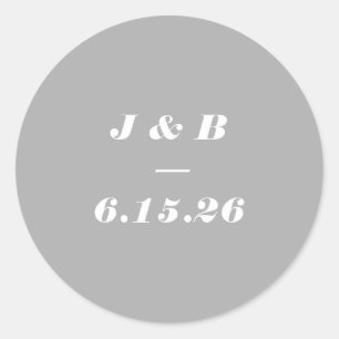 Minimalistisk Monogram Elegant Grå Stilig Bröllop Runt Klistermärke