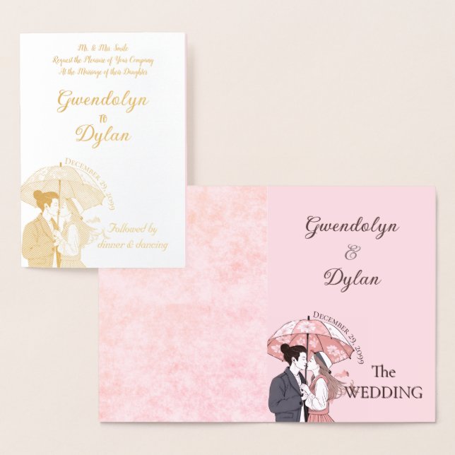 Minimalistisk monogram elegant rosa par paraply folierat kort (Display)