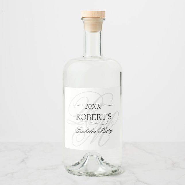 Minimalistisk Monogram Elegant Sängvättningsfest Spritflaskor Etikett (Framsida)