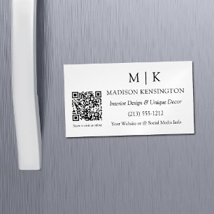 Minimalistisk monogram eller lägg till QR-kod för Magnetiska Visitkort