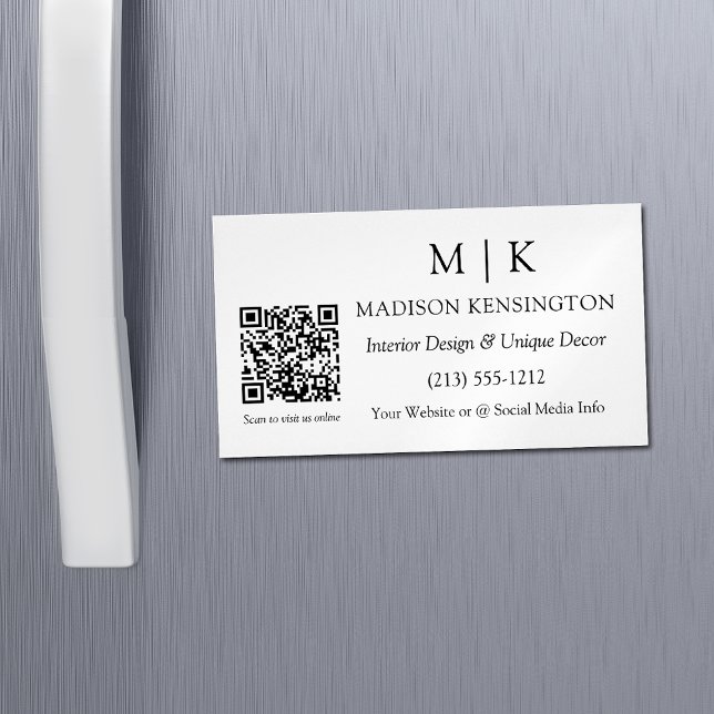 Minimalistisk monogram eller lägg till QR-kod för  Magnetiska Visitkort (Edit to Customize text, colors and more)