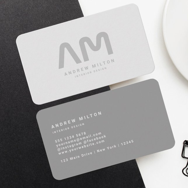 Minimalistisk Monogram för Professionell Silver Visitkort (Skapare uppladdad)