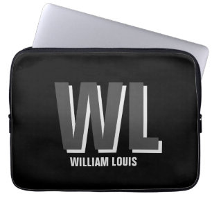Minimalistisk Monogram för svart och Grått-Personl Laptop Fodral