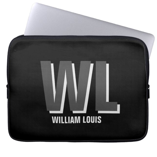 Minimalistisk Monogram för svart och Grått-Personl Laptop Fodral (Framsidan)