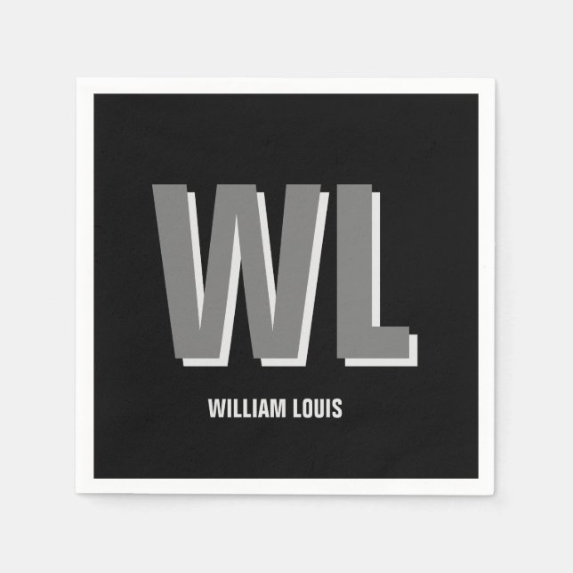 Minimalistisk Monogram för svart och Grått-Personl Pappersservett (Framsidan)