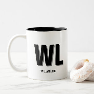 Minimalistisk Monogram för svart och Grått-Personl Två-Tonad Mugg