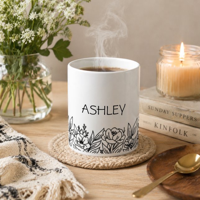 Minimalistisk monogram för vildblommor kaffemugg (Skapare uppladdad)