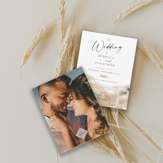 Minimalistisk monogram fotopatfärg Bröllop Inbjudningar (Skapare uppladdad)