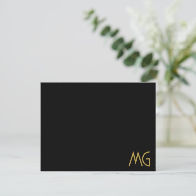 Minimalistisk monogram guld svarta initialer anteckningskort (Stående Fram)