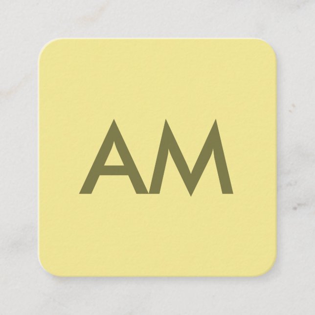 Minimalistisk Monogram-Gult Fyrkantigt Visitkort (Framsida)