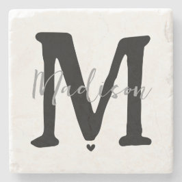 Minimalistisk Monogram Initial och Namn Heart Stenunderlägg