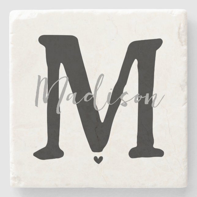 Minimalistisk monogram initial och namn hjärta  stenunderlägg (Framsidan)