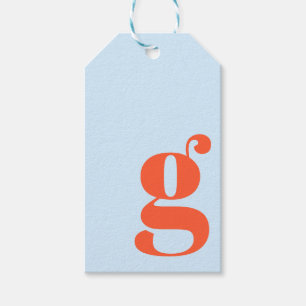 Minimalistisk monogram initial retro blå orange presentetikett