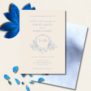Minimalistisk Monogram Initial Vapen Blommig Bröll Inbjudningar