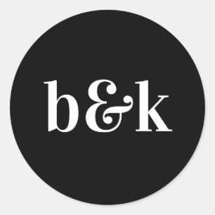 Minimalistisk Monogram Initialer Black White Bröll Runt Klistermärke