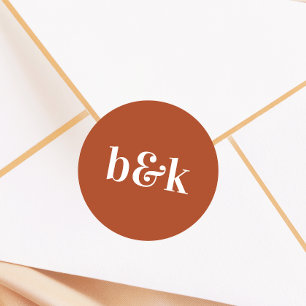 Minimalistisk Monogram Initialer Terracotta Bröllo Runt Klistermärke
