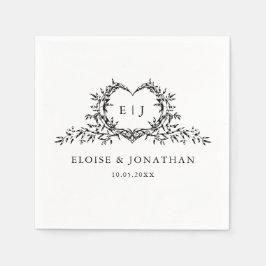 Minimalistisk monogram kalligrafi vapen vigsel pappersservett