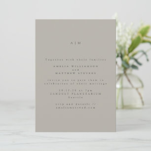 Minimalistisk Monogram Klassisk Beige Grå Bröllop Inbjudningar