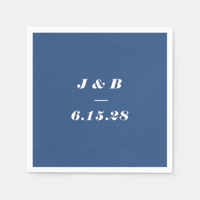 Minimalistisk monogram koboltblå bröllopssköld anp pappersservett (Framsidan)