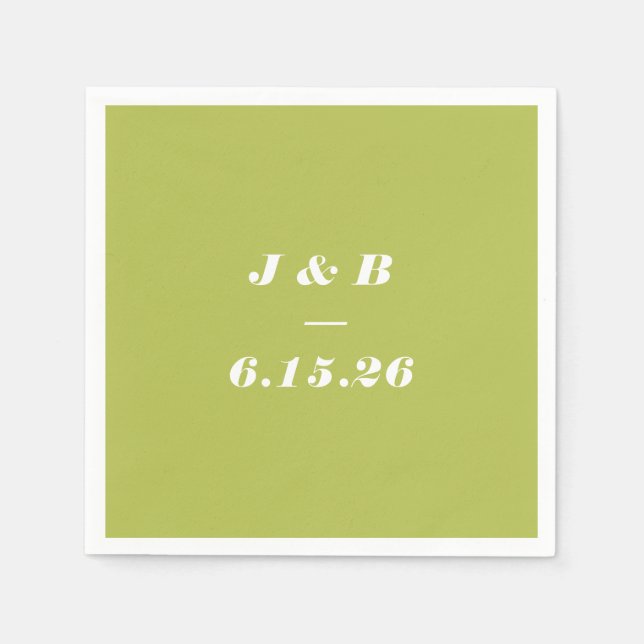 Minimalistisk Monogram Lime Chartreuse Bröllop Anp Pappersservett (Framsidan)