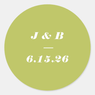 Minimalistisk Monogram Lime Chartreuse Bröllop Anp Runt Klistermärke