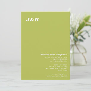 Minimalistisk Monogram Lime Chartreuse Bröllop Inbjudningar