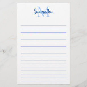 Minimalistisk monogram med blå linjer brevpapper