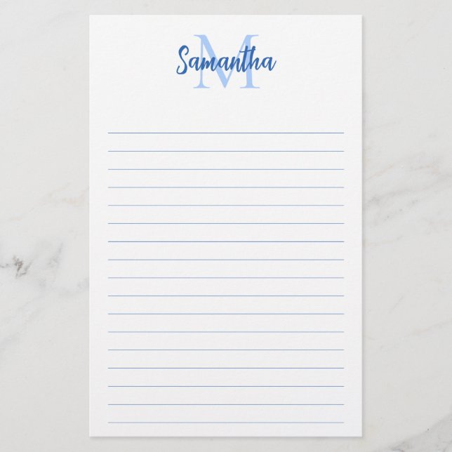 Minimalistisk monogram med blå linjer brevpapper (Framsida)