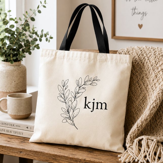 Minimalistisk monogram med lövverk  tygkasse (Skapare uppladdad)